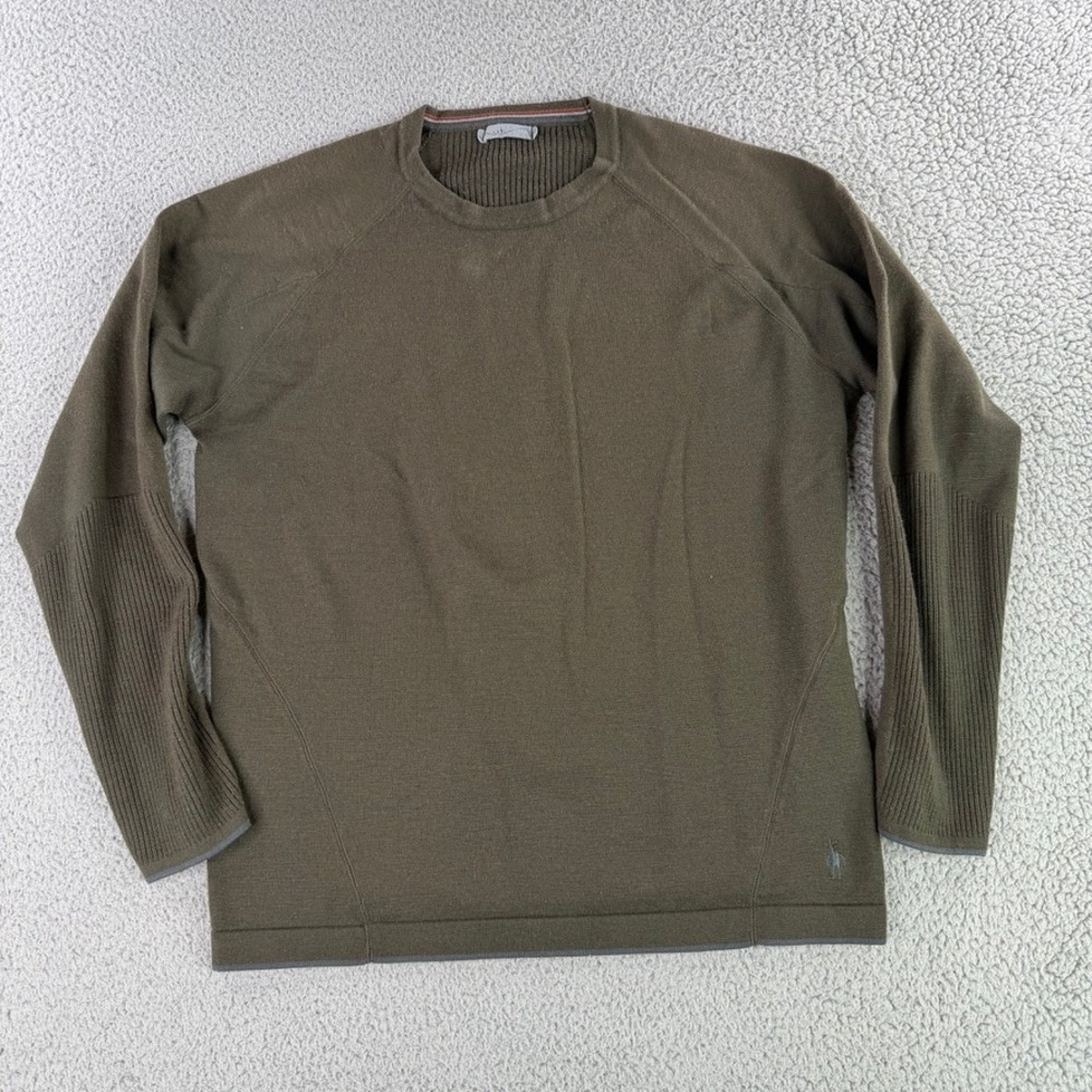 Smartwool Pullover Mens Large Green Merino Wool Ribbed Thumbhole Sweater